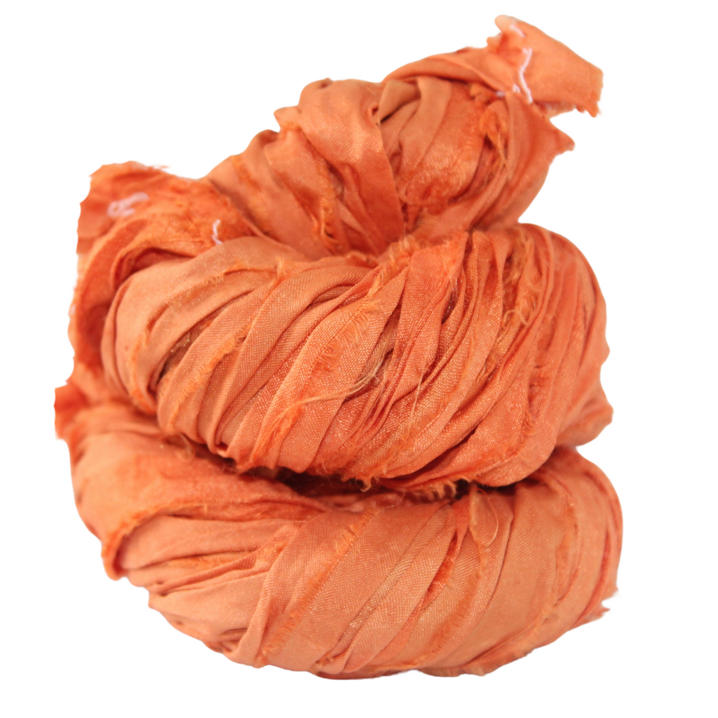 Knitsilk Recycled Sari Silk Ribbon Yarn – Super Bulky Orange | Crochet, Knitting, Embroidery & Jewelry Making | 100g / 30 Yards