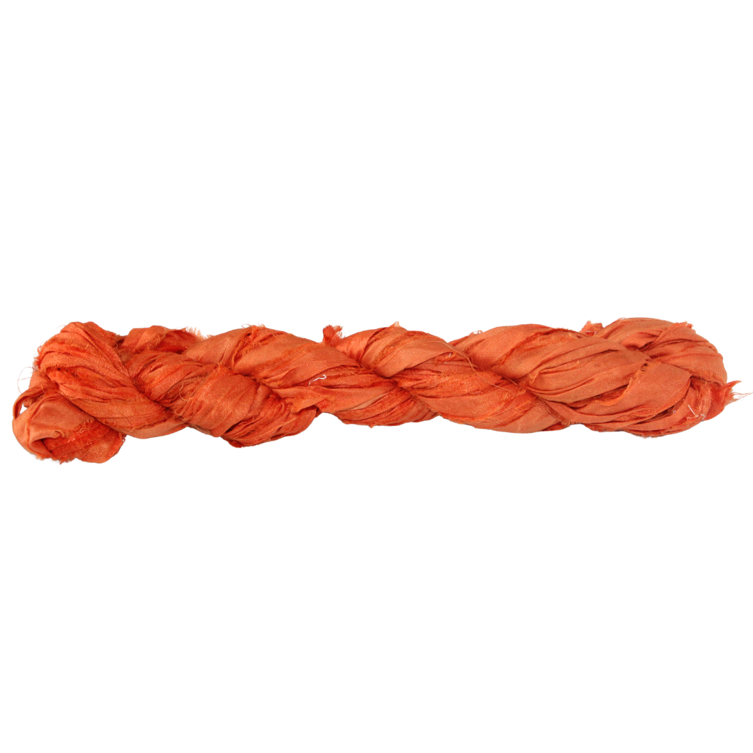 Knitsilk Recycled Sari Silk Ribbon Yarn – Super Bulky Orange | Crochet, Knitting, Embroidery & Jewelry Making | 100g / 30 Yards