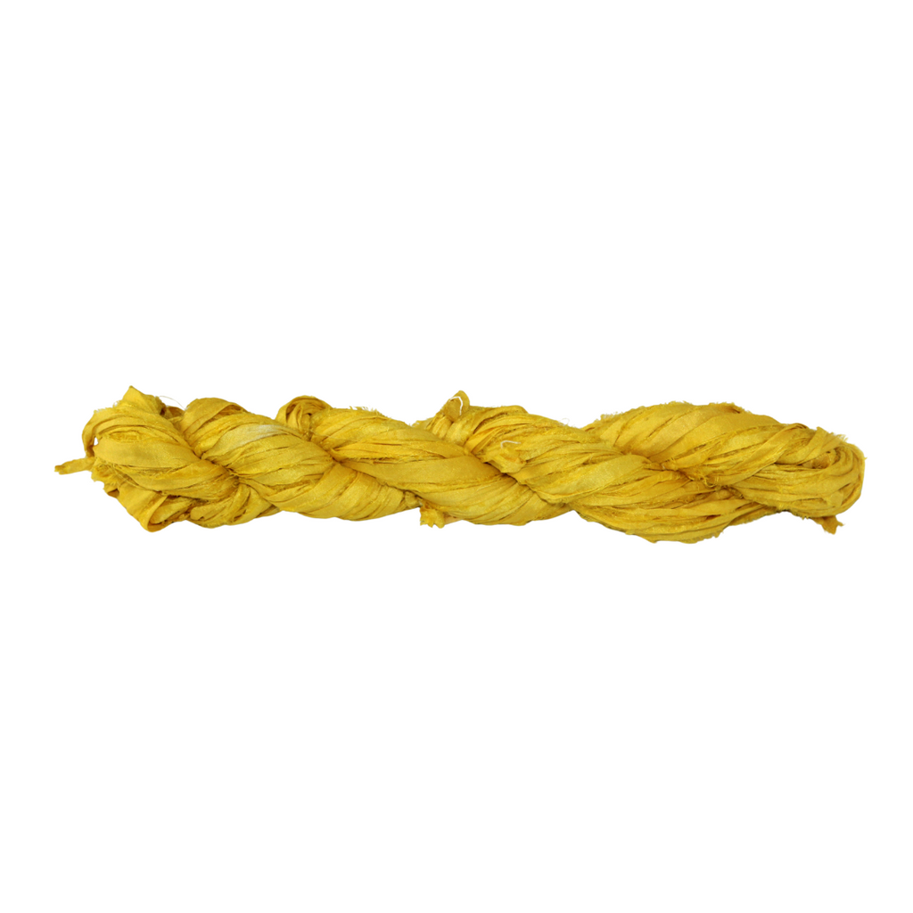 Knitsilk Recycled Sari Silk Ribbon Yarn – Super Bulky | Yellow | Crochet, Knitting, Embroidery & Jewelry Making | 100g / 30 Yards