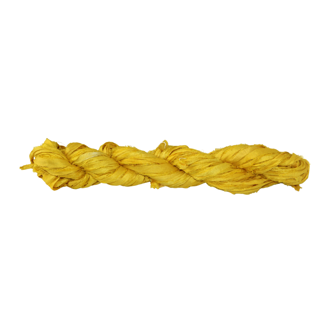 Knitsilk Recycled Sari Silk Ribbon Yarn – Super Bulky | Yellow | Crochet, Knitting, Embroidery & Jewelry Making | 100g / 30 Yards