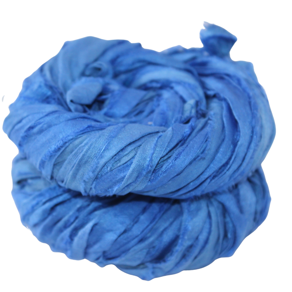 Knitsilk Recycled Sari Silk Ribbon Yarn – Super Bulky | Blue | Crochet, Knitting, Embroidery & Jewelry Making | 100g / 30 Yards