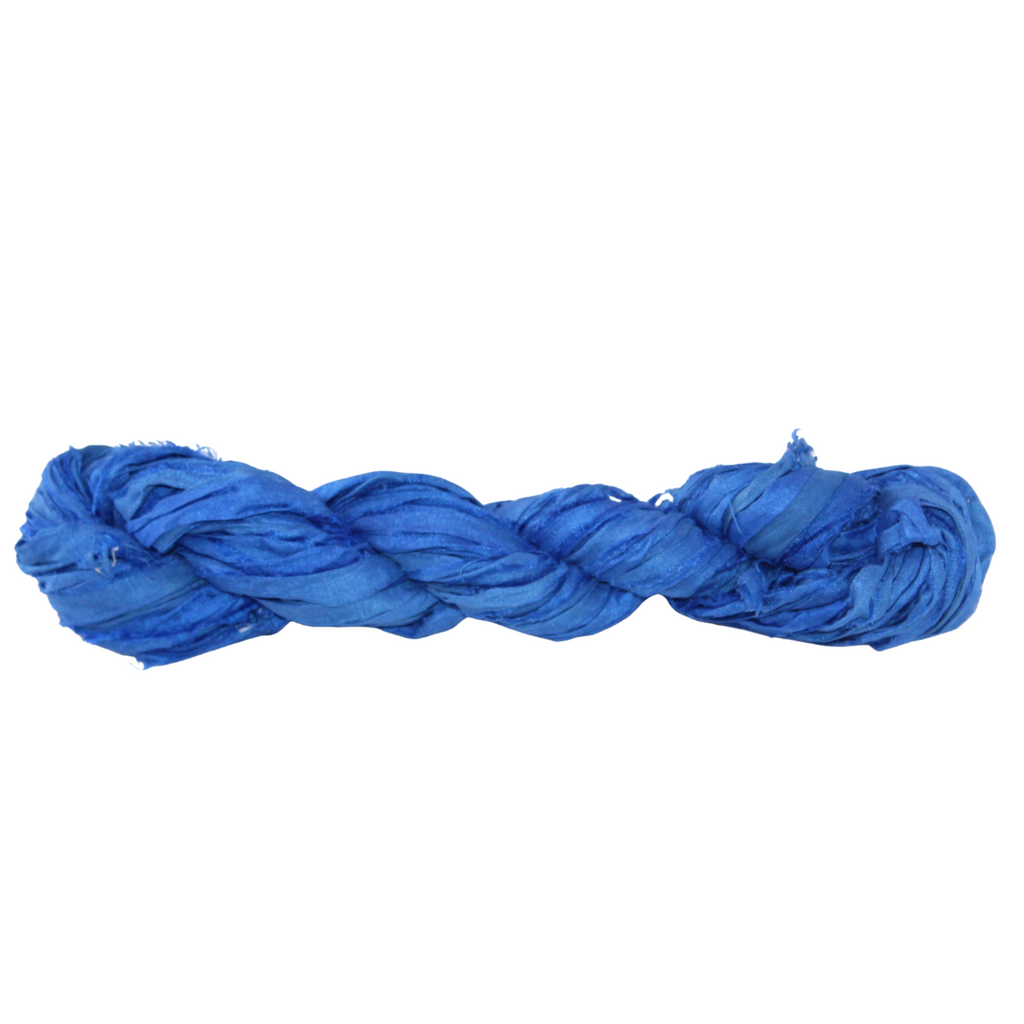 Knitsilk Recycled Sari Silk Ribbon Yarn – Super Bulky | Blue | Crochet, Knitting, Embroidery & Jewelry Making | 100g / 30 Yards