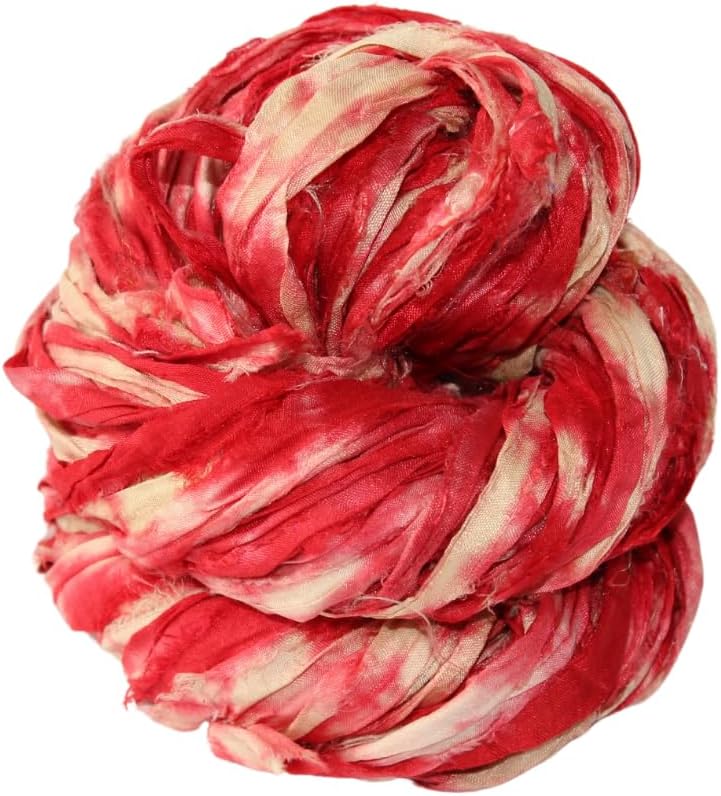 Knitsilk Recycled Shibori Sari Silk Ribbon Yarn – Super Bulky | Plum | Crochet, Knitting, Embroidery & Jewelry Making | 100g / 30 Yards