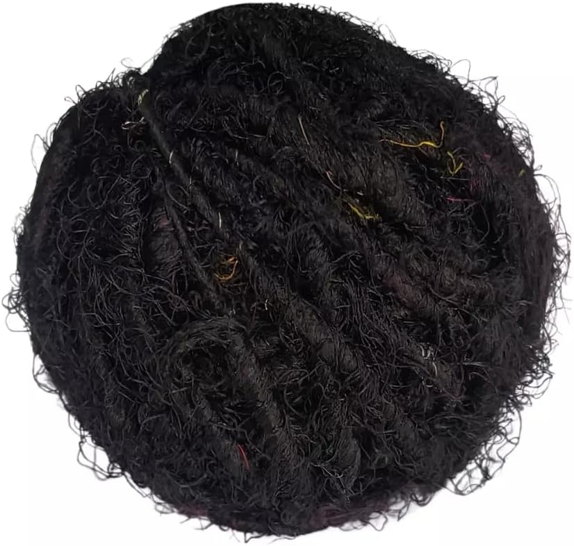 Knitsilk Regular Recycled Sari Silk Yarn - Black (100 Grams, 50-70 Yards) Soft Silk, Eco-Friendly, Knitting, Jewelry Making, Unique Craft Supplies