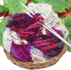Knitsilk Handspun Recycled Sari Silk Yarn – White & Multicolor Combo | 100g x 2 | 50-70 Yards/Ball | Eco-Friendly Bulky Yarn for Knitting, Crocheting & Weaving