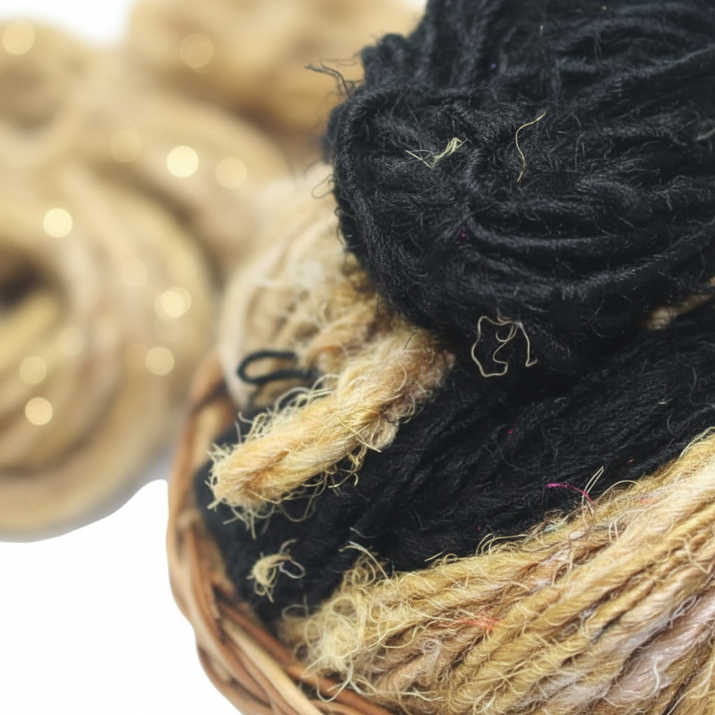 Close-Up – Black & Beige Yarn Texture