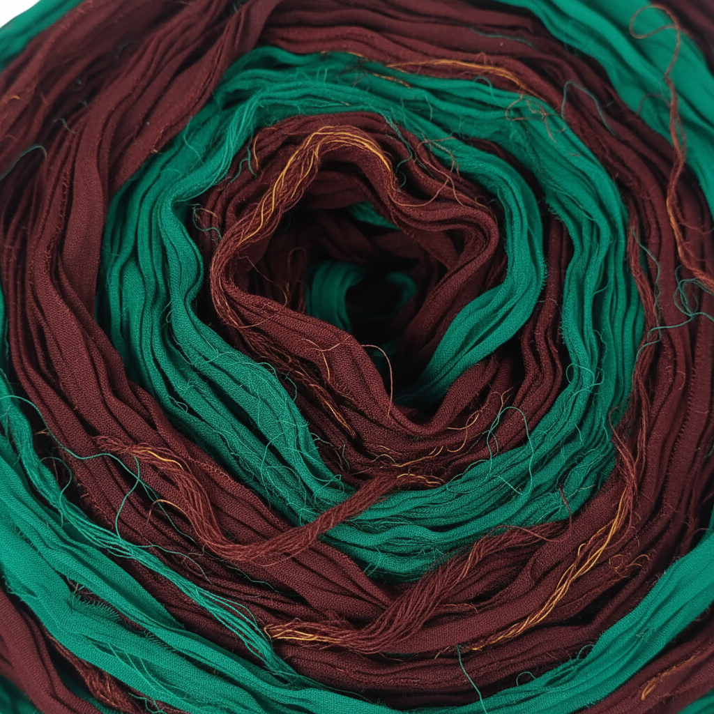 Close-up – Brown & Green Sari Silk Texture