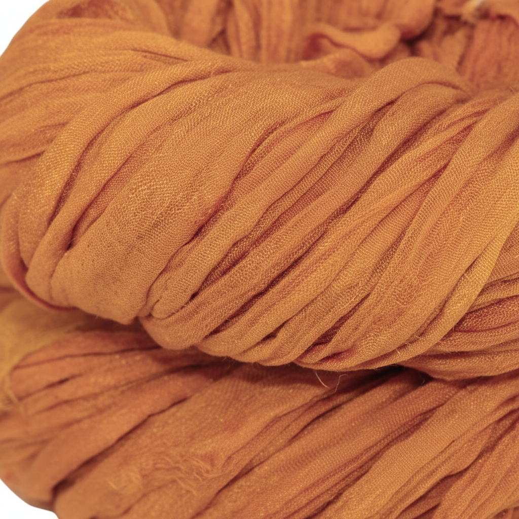 Close-up – Burnt Orange Sari Silk Ribbon Texture