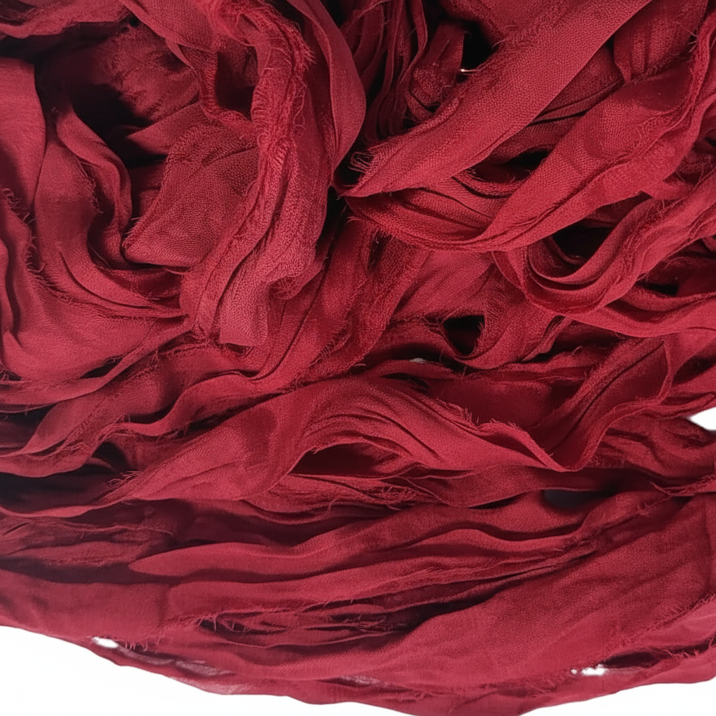 Close-up – Crimson Sari Silk Scarf Texture