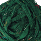 Close-up – Forest Green Sari Silk Ribbon Texture