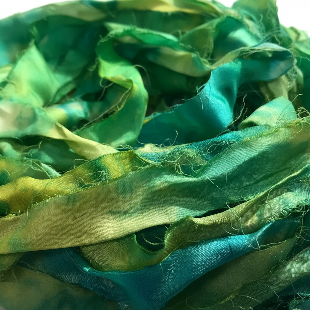Close-up – Green Ninja Sari Silk Yarn