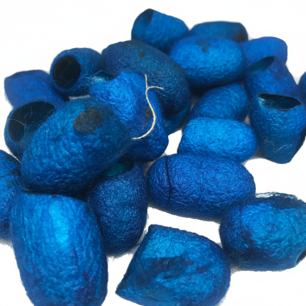 Close-up – Hand-dyed cut mulberry silk cocoons texture