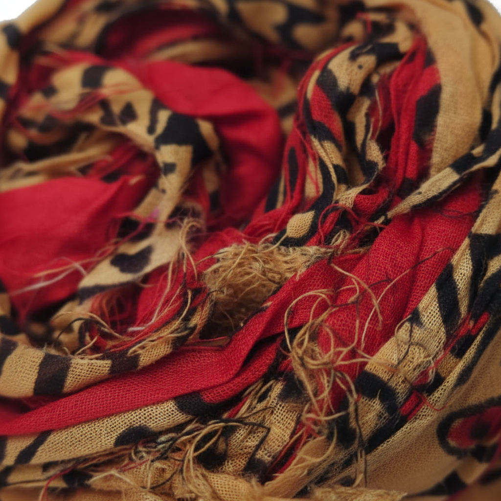 Close-up – Red Golden Black Sari Silk Print