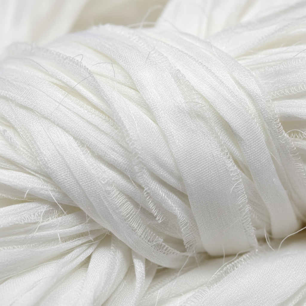 Close-up – White Sari Silk Yarn