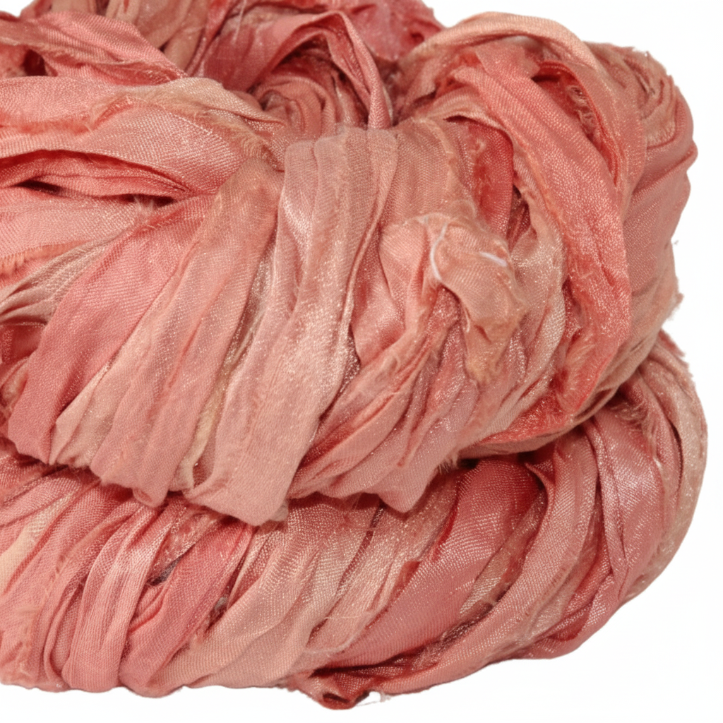 Closeup – Blush Rose Sari Silk Yarn