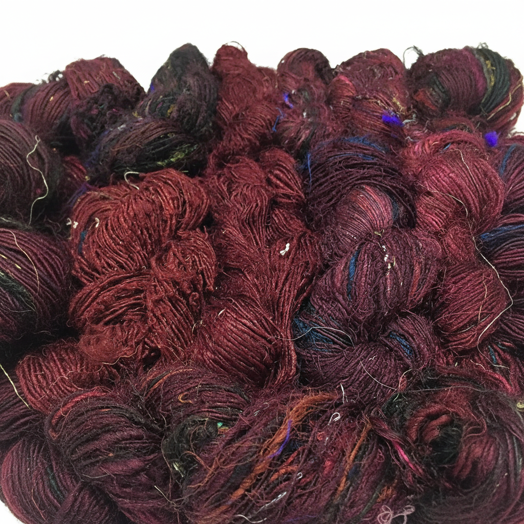 Closeup – Burgundy Sari Silk Yarn Texture