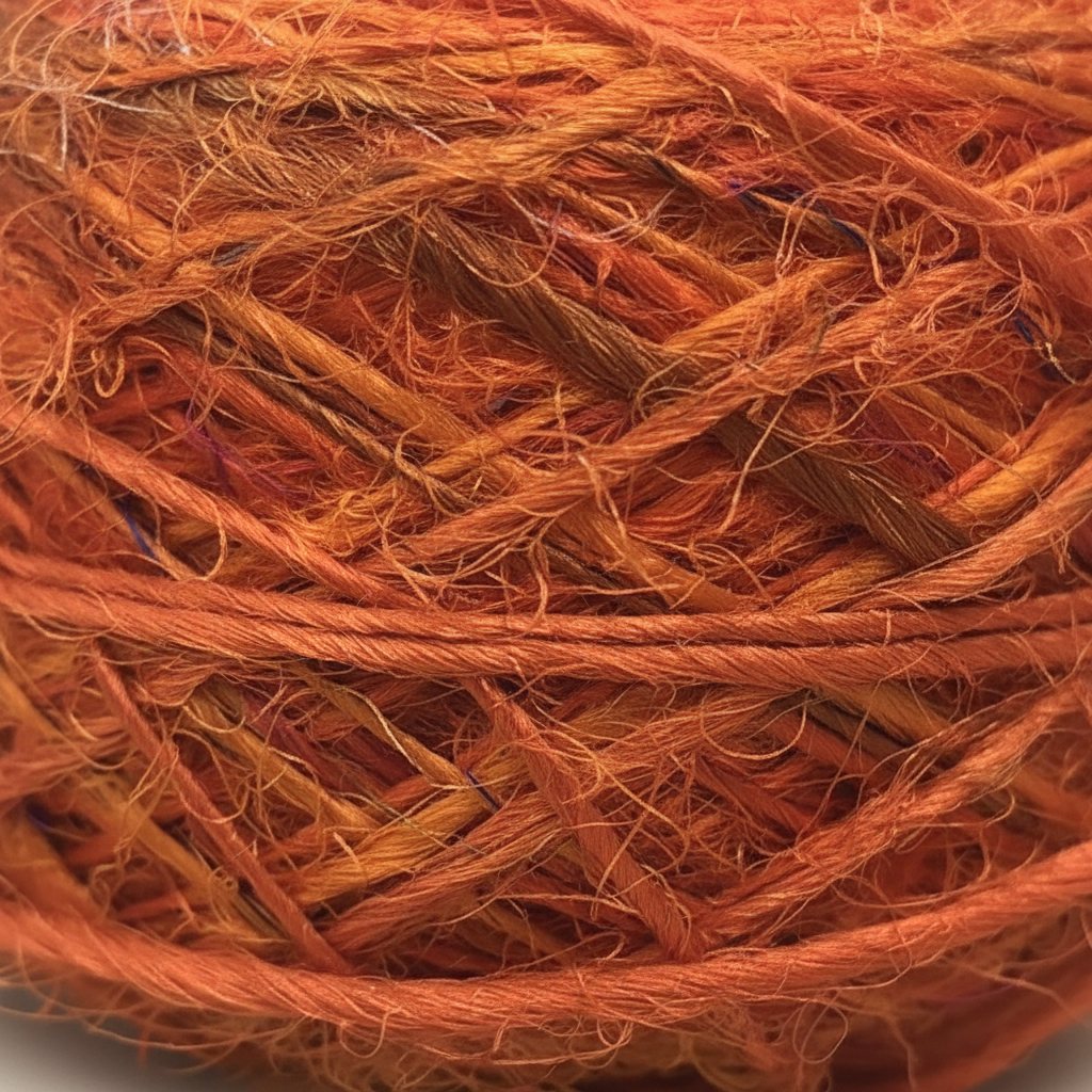 Closeup - Burnt Orange Sari Silk Yarn