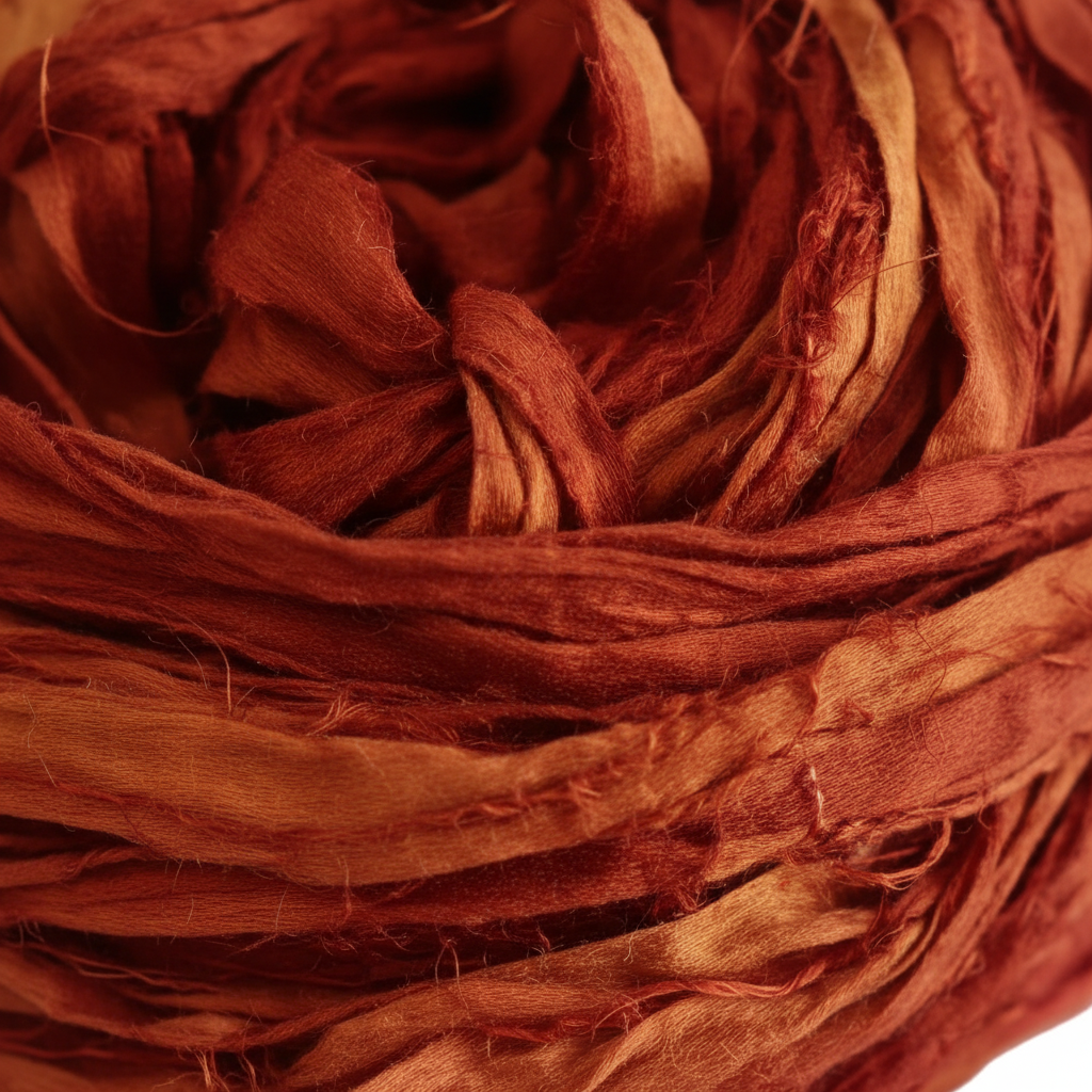 Closeup – Burnt Sienna Rust Sari Silk Yarn