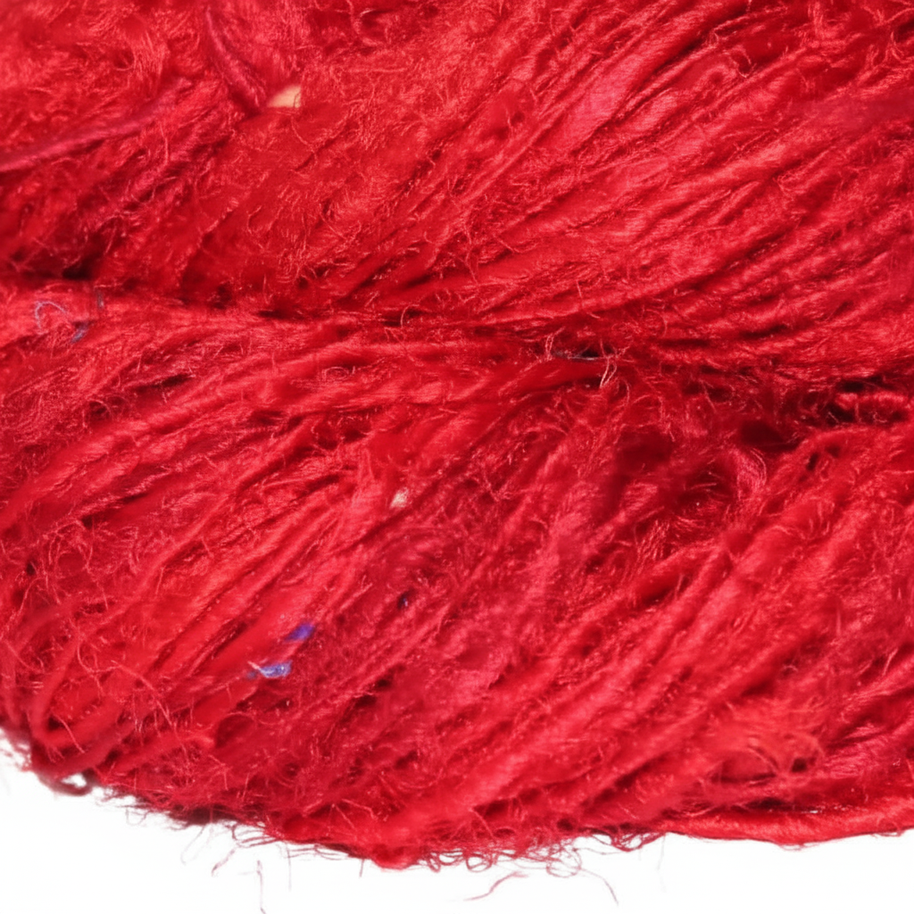 Closeup – Crimson Red Sari Silk Yarn Texture
