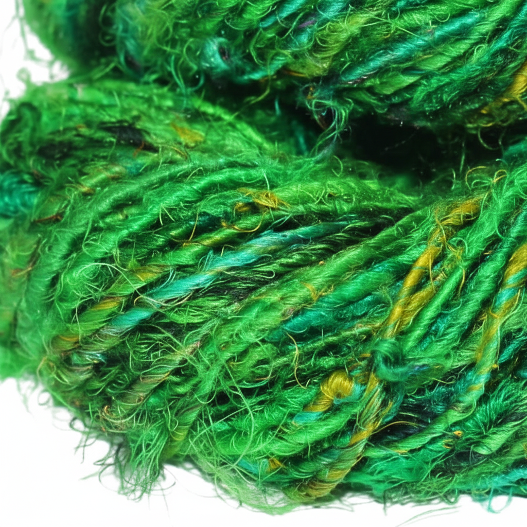 Closeup – Green Sari Silk Yarn Texture