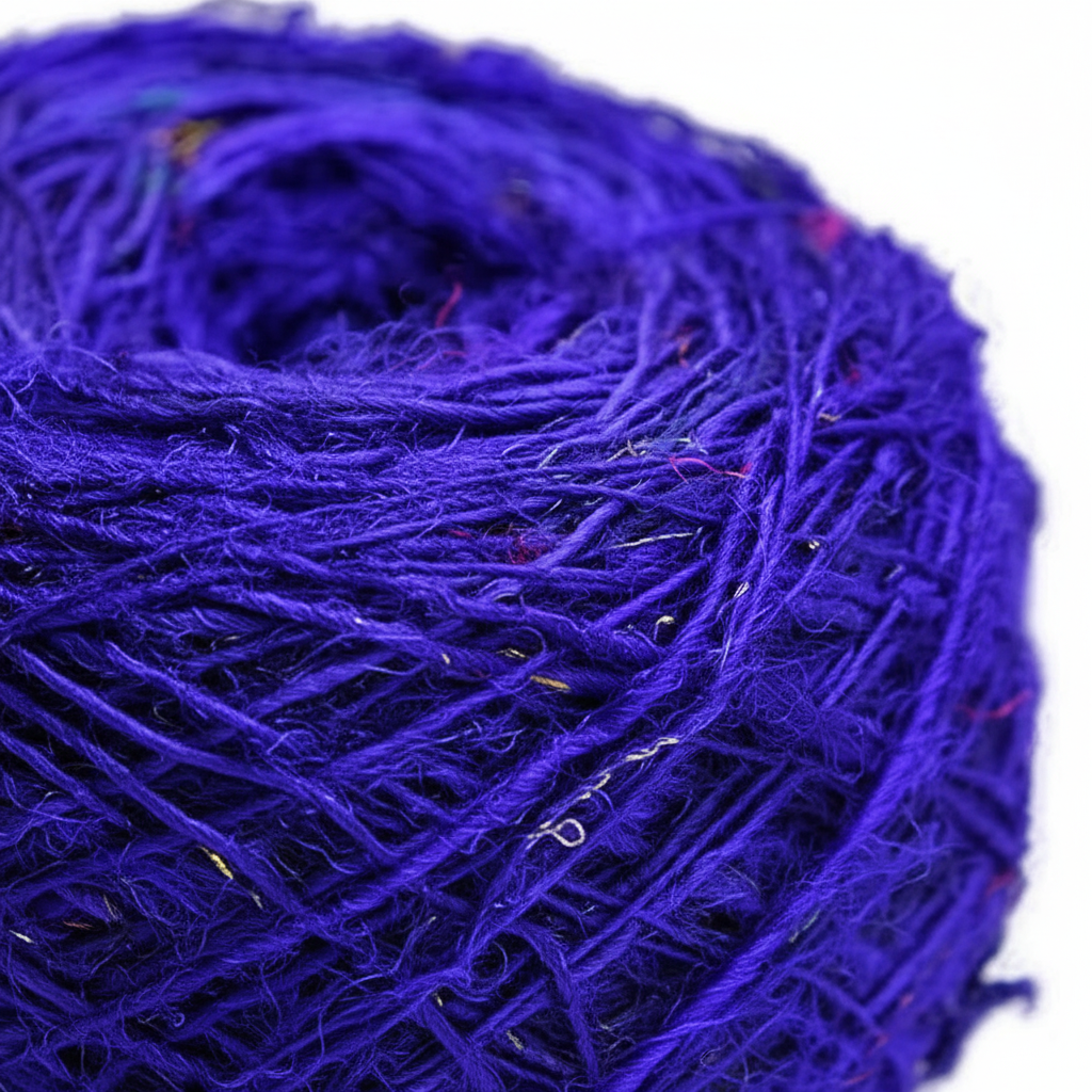 Closeup - Indigo Violet Blue Sari Silk Yarn
