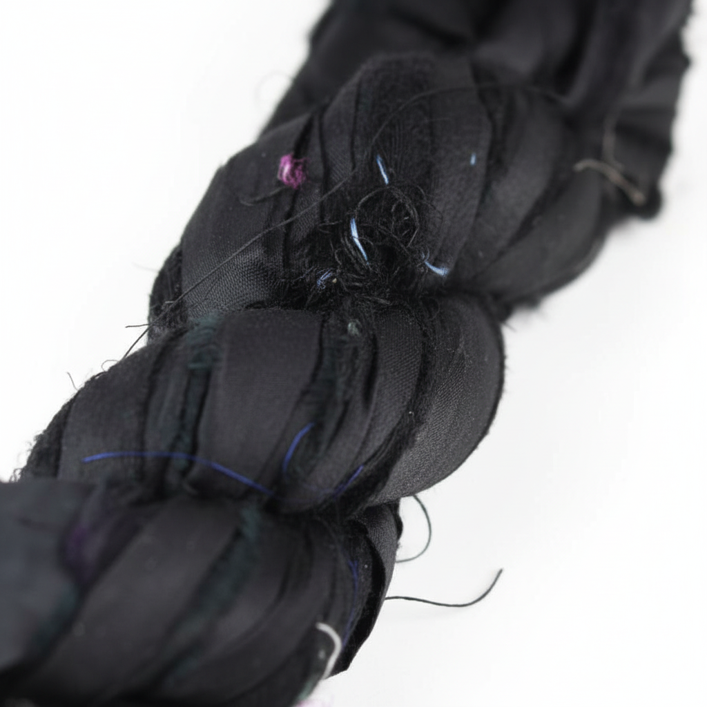 Closeup – Jet Black Sari Silk Yarn