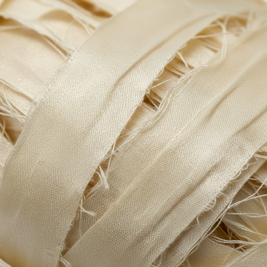 Closeup – Natural Cream Sari Silk Yarn