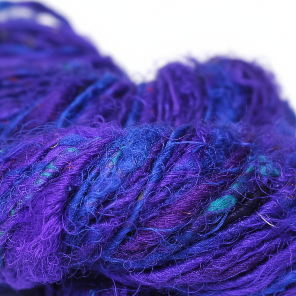 Closeup – Purple Blue Sari Silk Yarn Texture