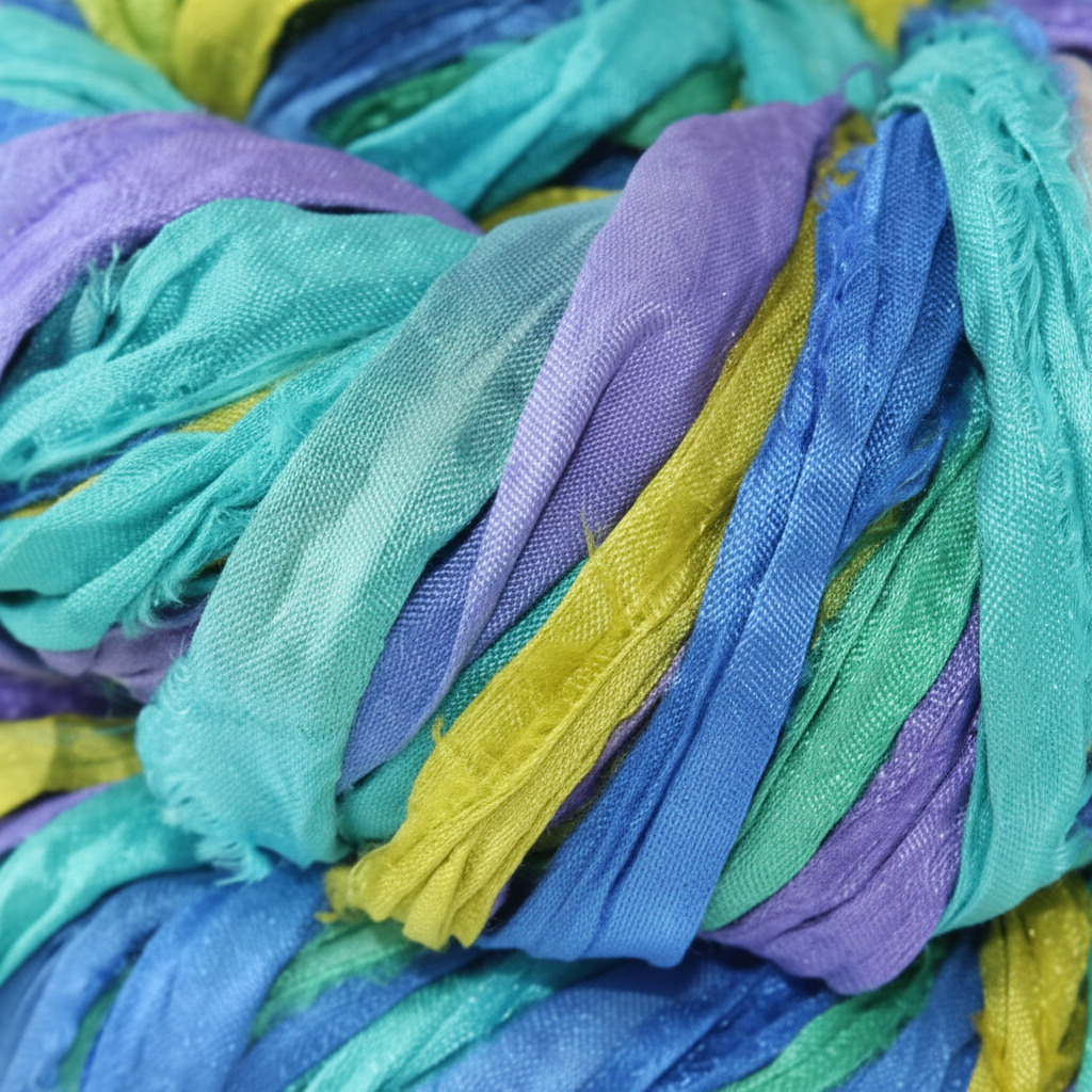 Closeup – Teal Blue Lavender Sari Silk Yarn