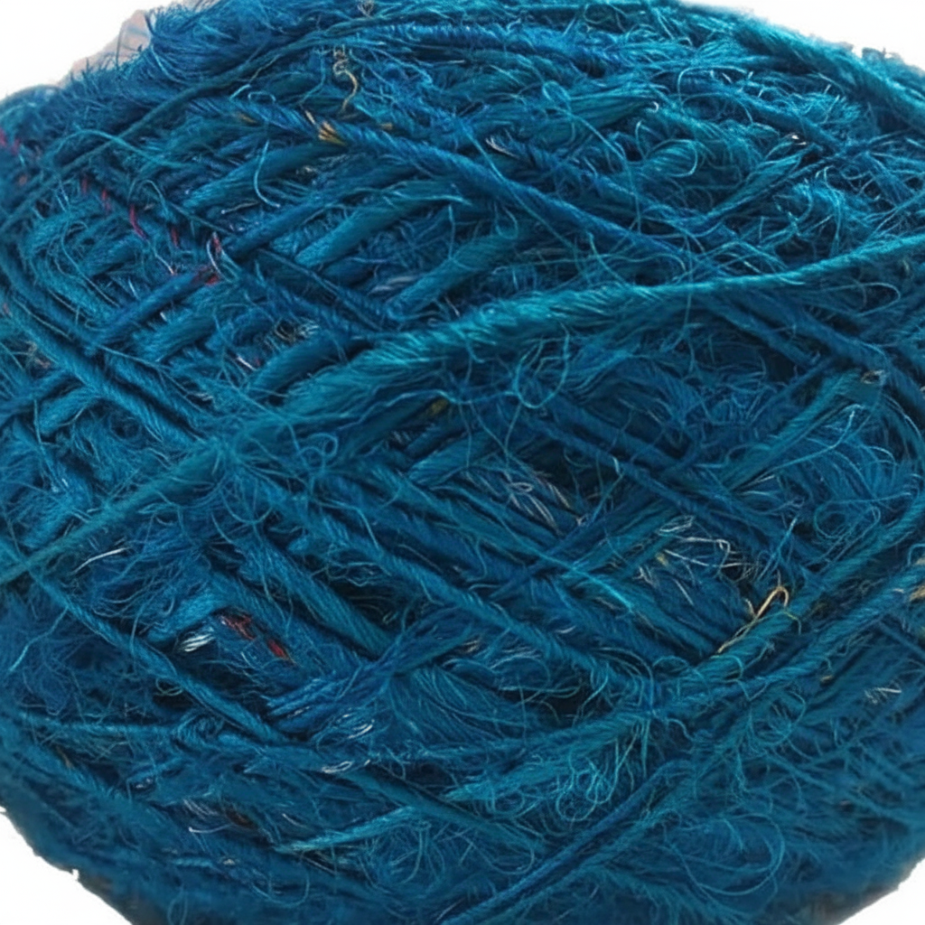 Closeup - Teal Peacock Blue Sari Silk Yarn