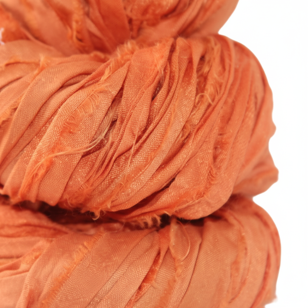 Closeup – Terracotta Orange Sari Silk Yarn