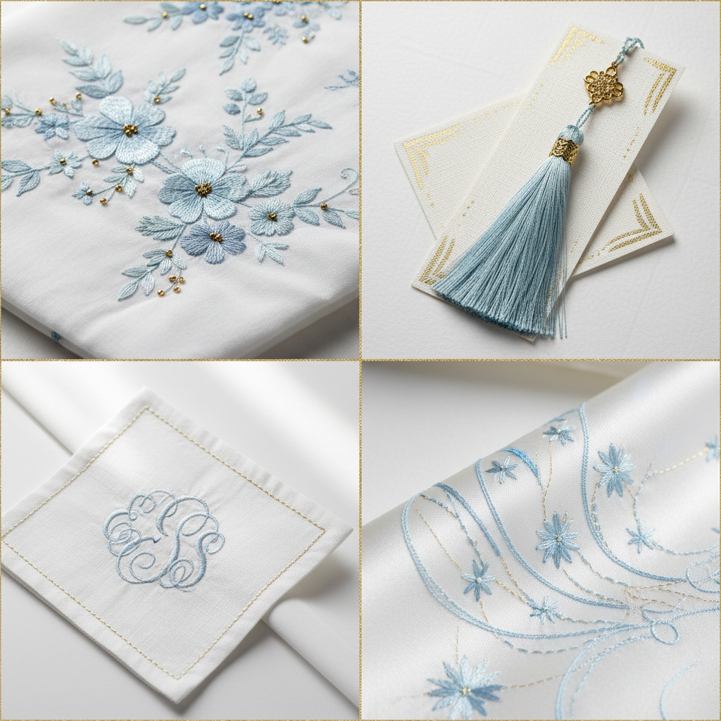 Collage – Baby Blue Silk Thread End Products