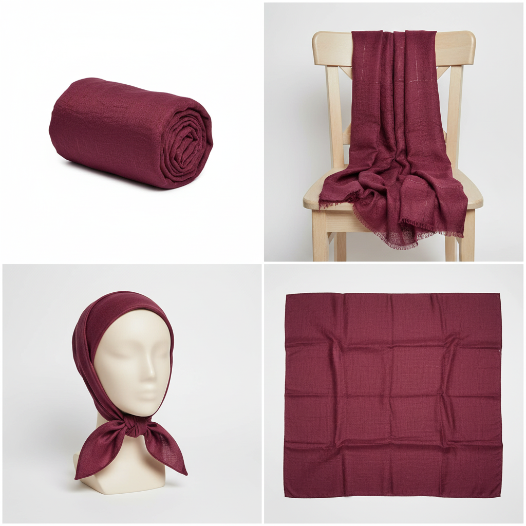 Collage – Burgundy Silk Scarf End Product