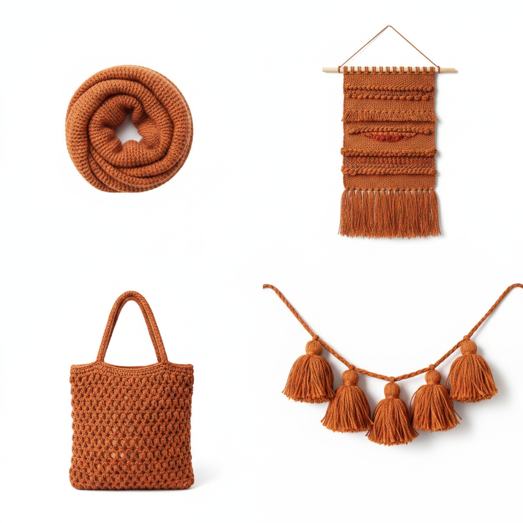 Collage – Burnt Orange Sari Silk Ribbon End Products