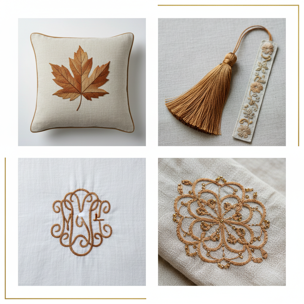 Collage – Caramel Brown Silk Thread End Products