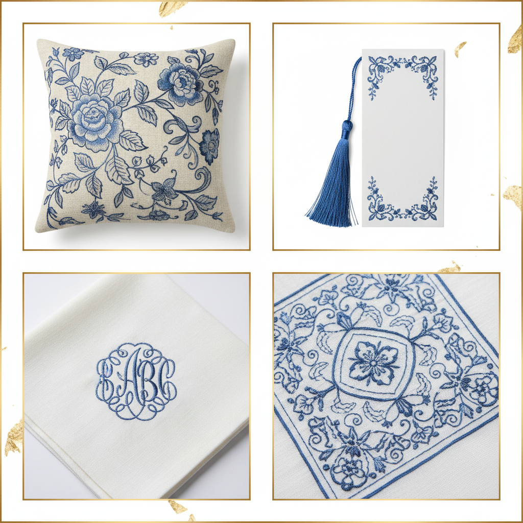 Collage – Cobalt Blue Silk Thread End Products