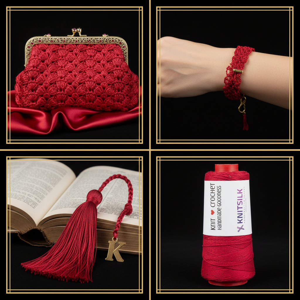 Collage – Crimson Red Silk Yarn End Products