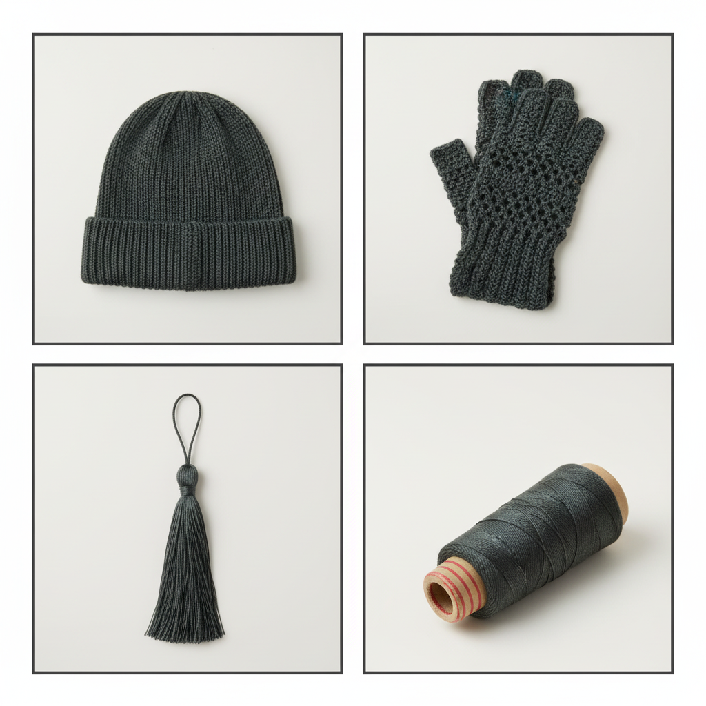 Collage – Dark Charcoal Silk Yarn End Products