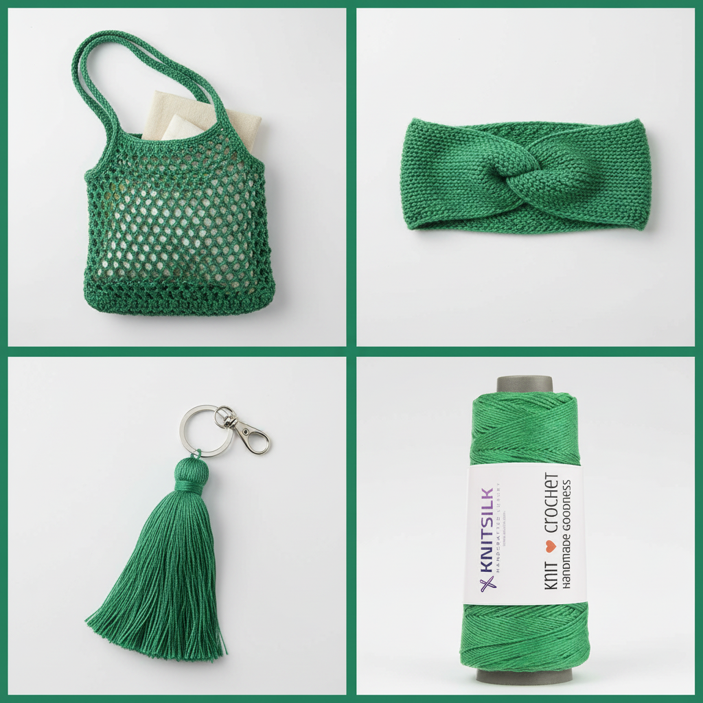 Collage – Emerald Green Silk Yarn End Products