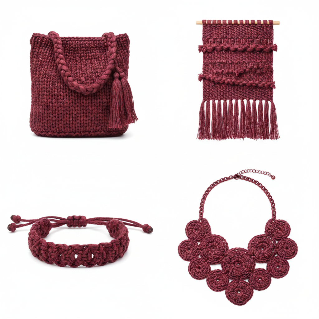 Collage – End Products in Burgundy Wine Sari Silk