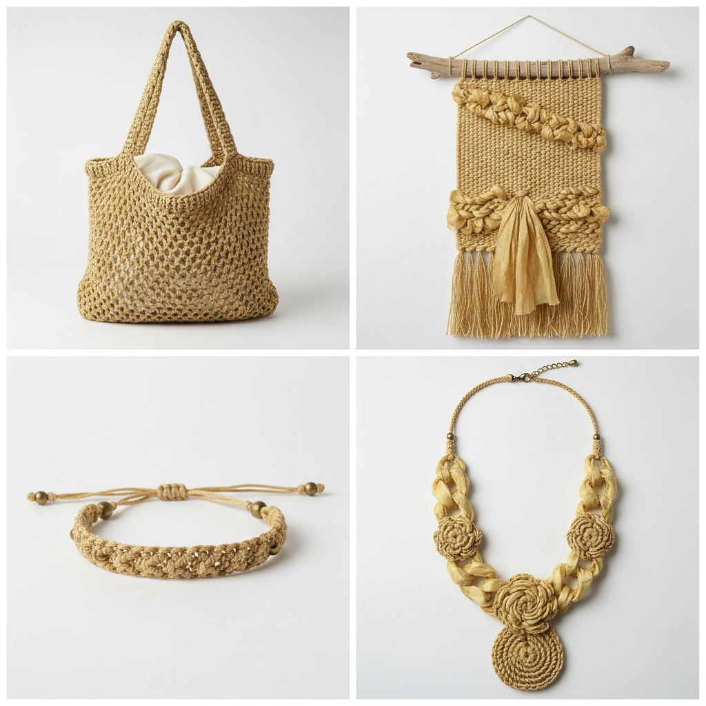 Collage – End Products in Champagne Gold Sari Silk