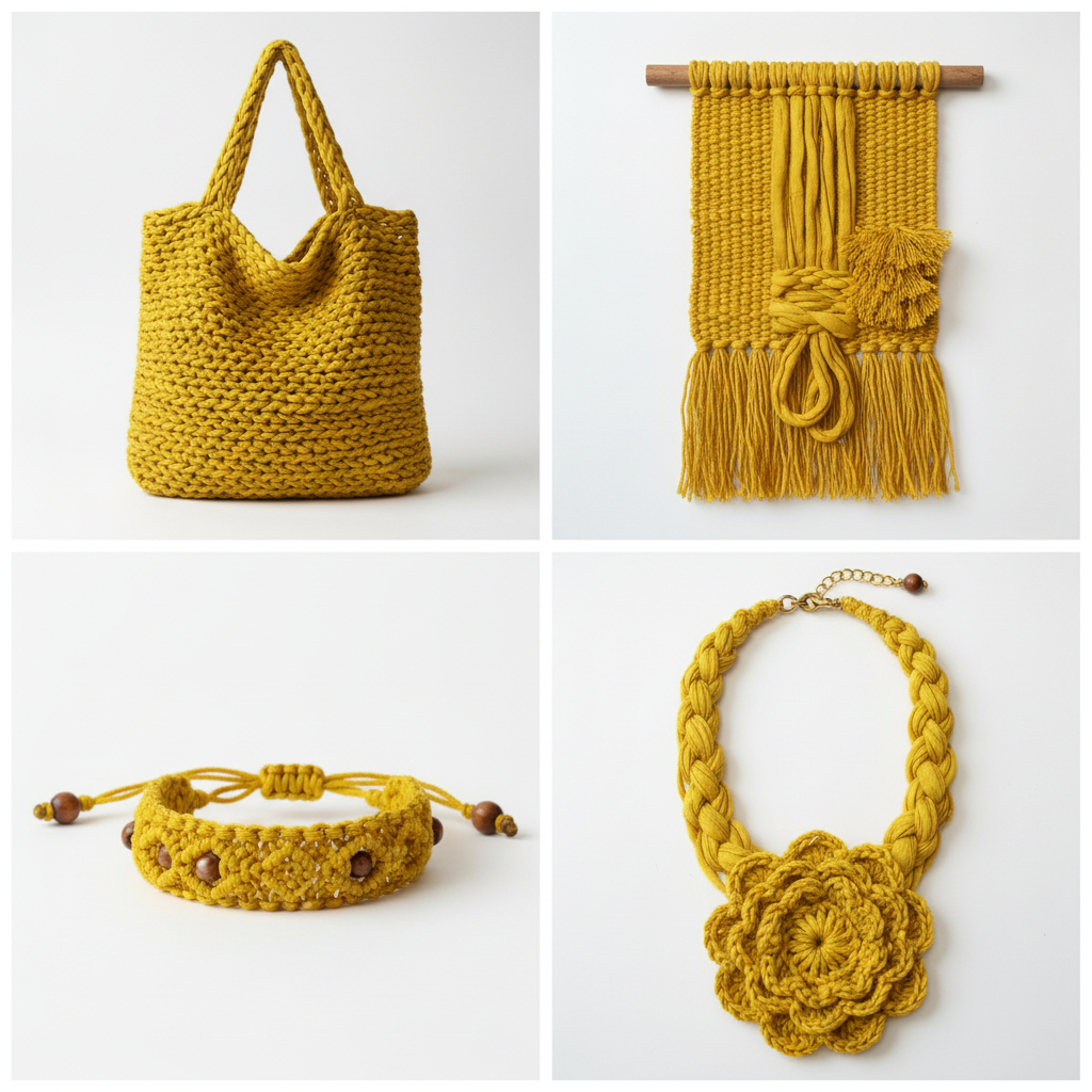Collage – End Products in Golden Yellow Sari Silk