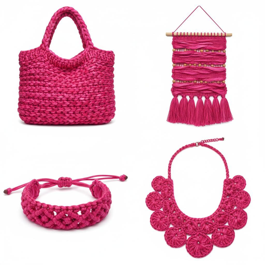 Collage – End Products in Hot Pink Sari Silk