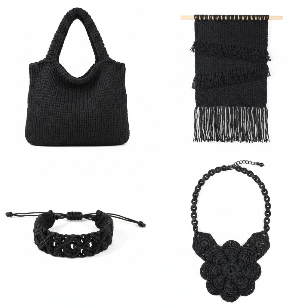 Collage – End Products in Jet Black Sari Silk