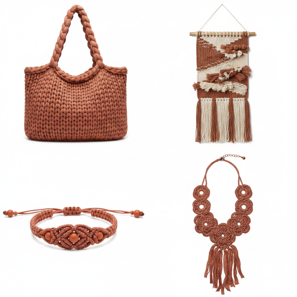 Collage – End Products in Rusty Clay Brown Sari Silk