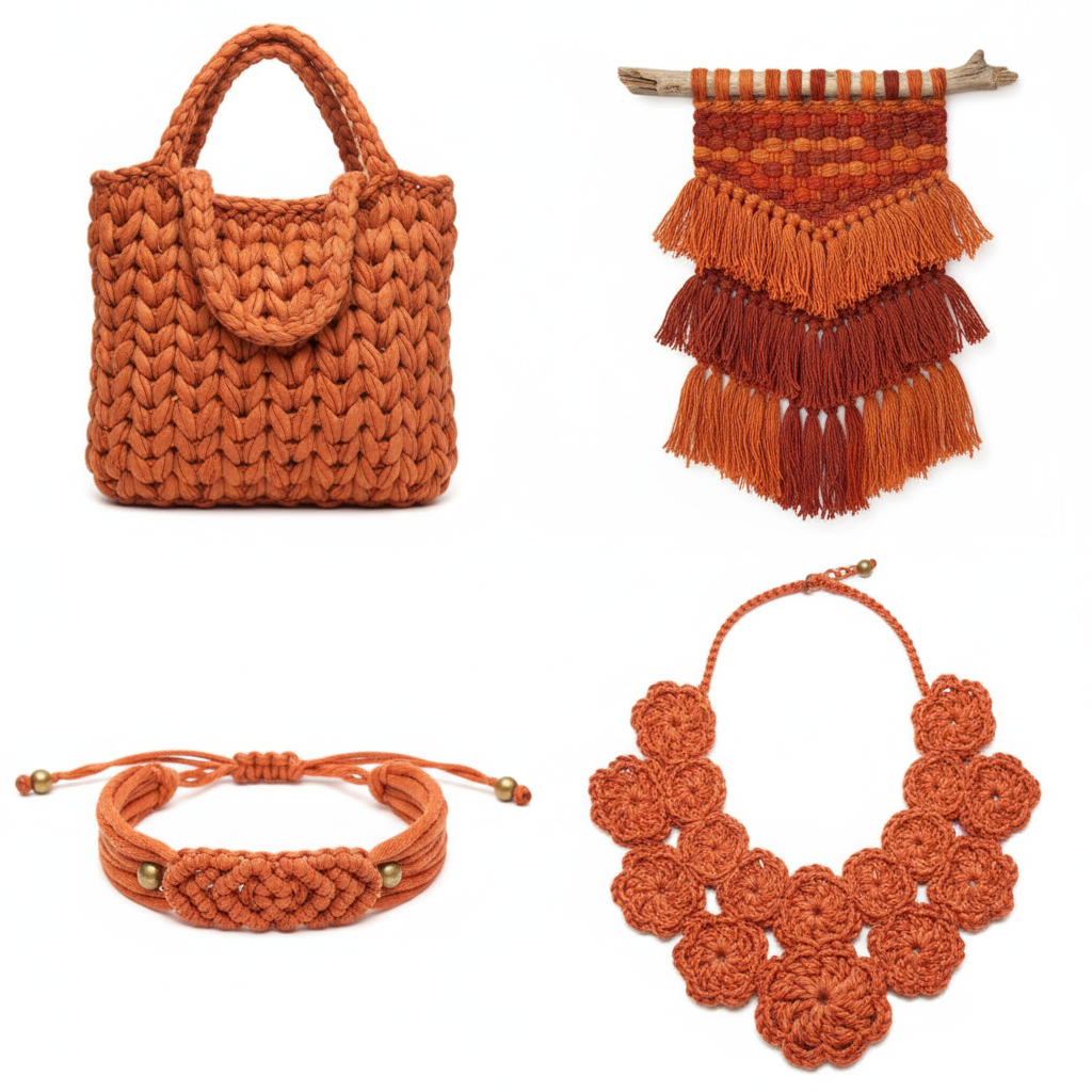 Collage – End Products in Terracotta Orange Sari Silk