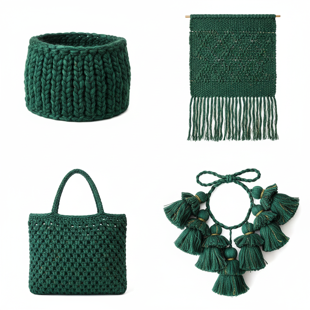 Collage – Forest Green Sari Silk Ribbon End Products