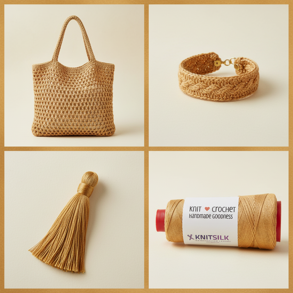 Collage – Honey Golden Wheat Silk Yarn End Products