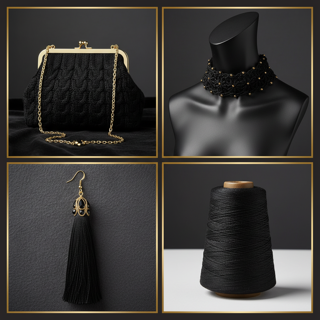 Collage – Jet Black Silk Yarn End Products