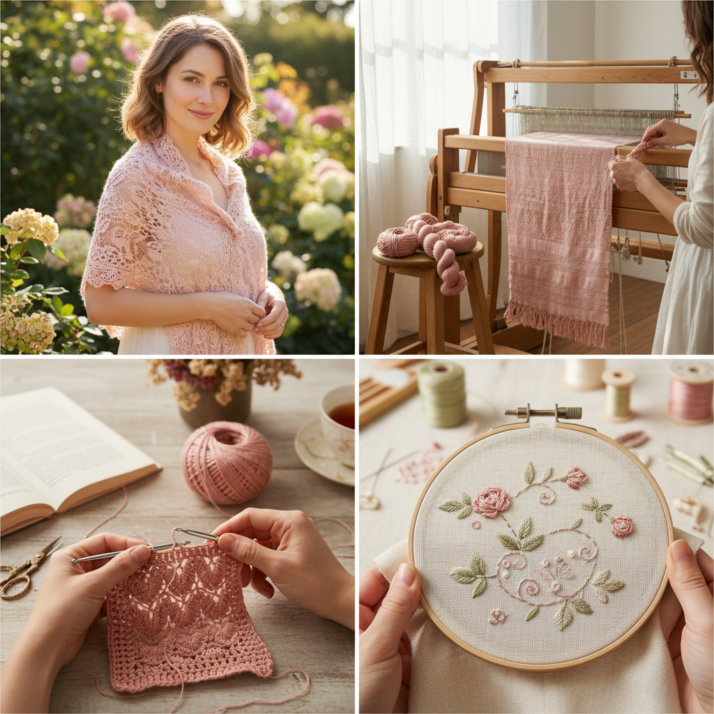 Collage – Knitted Shawl, Weaving, Crochet, Embroidery